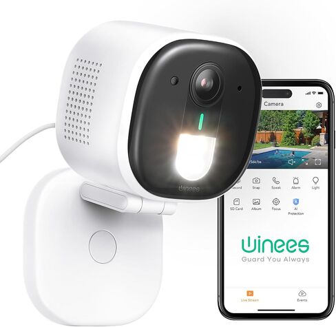 winees Security Cameras Outdoor, Wired 2K Wi-Fi Cameras for Home Security, 2.4G Indoor Camera, Human/Pet AI Detection, Color Night Vision, 2-Way Audio, Support Cloud/128G SD Card Storage | 2.4G Indoor Camera, Human/Pet AI Detection, Color Night Vision, 2- in Kuwait