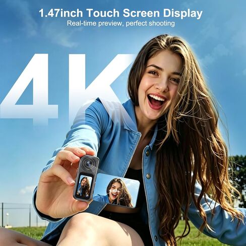 4K Mini Body Camera with Audio and Video Recording, 64GB Wearable POV Action Cam with 1.47" Screen, 180° Rotating Lens, Magnetic & Clip Mount, Thumb-Size Sports Camera for Outdoor, Travel, Pets in Kuwait