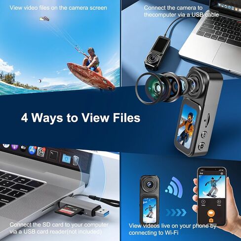 4K Mini Body Camera with Audio and Video Recording, 64GB Wearable POV Action Cam with 1.47" Screen, 180° Rotating Lens, Magnetic & Clip Mount, Thumb-Size Sports Camera for Outdoor, Travel, Pets in Kuwait