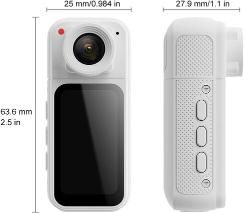 White Mini Body Camera, Wearable POV Cam for Vlog Travel Sports | 180° Rotating Lens, 1080P HD Audio and Video Recording,1.47" color screen, Magnetic Mount, Thumb-Size for Outdoor, Pets in Kuwait