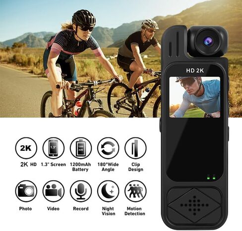 Mini Body Camera HD 2K 10 Hrs Portable Video Recorder with 180° Rotatable Lens Wearable Camcorder with Night Vision & Motion Detection &Photo Police Body Cam with Audio Sound for Sport/Delivery/Travel in Kuwait