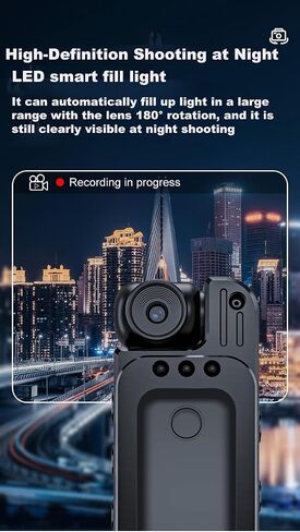 Mini Body Camera HD 2K 10 Hrs Portable Video Recorder with 180° Rotatable Lens Wearable Camcorder with Night Vision & Motion Detection &Photo Police Body Cam with Audio Sound for Sport/Delivery/Travel in Kuwait