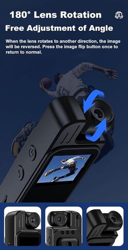 Mini Body Camera HD 2K 10 Hrs Portable Video Recorder with 180° Rotatable Lens Wearable Camcorder with Night Vision & Motion Detection &Photo Police Body Cam with Audio Sound for Sport/Delivery/Travel in Kuwait