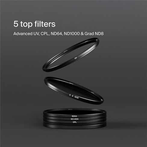 Urth 77mm Magnetic 5-in-1 Lens Filter Kit (Plus) — UV, Circular Polarizing (CPL), Neutral Density ND64, ND1000, Soft Grad ND8, Multi-Coated Optical Glass, Ultra-Slim Camera Filters in Kuwait