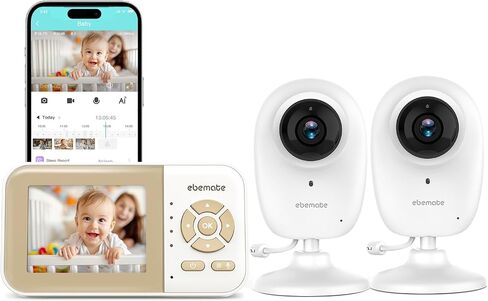 ebemate WiFi Video Baby Monitor with 2 Camera,2.8" Display with 1500Ft Long Range,WiFi On/Off,1080P No Glow Night Vision,2-Way Talk Baby Cam Monitoring in Kuwait