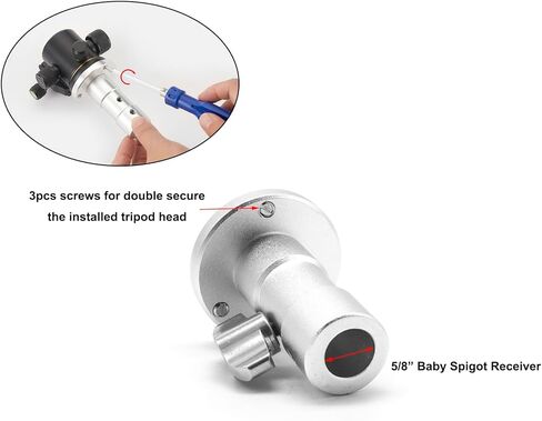 PHOCUS Baby Ball Head Adapter (5/8" Stud to 3/8" Thread), C Stand Camera Mount Adapter for Tripod Head on Photography Light Stand with Baby Pin or Junior Receiver in Kuwait