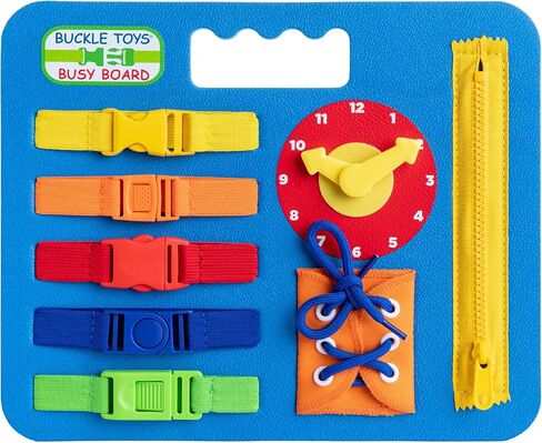 Buckle Toys, Busy Board, Blue, Montessori Learning Toy for Toddlers | Great for kids as an Airplane Activity or on The Go, Foam Sensory Board, Develop Fine Motor Skills in Kuwait