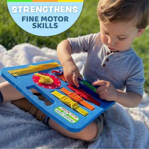 Buckle Toys, Busy Board, Blue, Montessori Learning Toy for Toddlers | Great for kids as an Airplane Activity or on The Go, Foam Sensory Board, Develop Fine Motor Skills in Kuwait