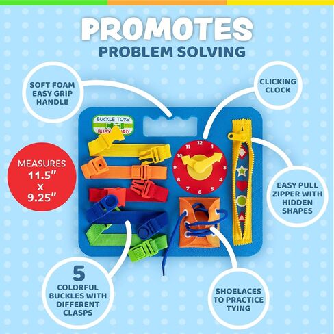 Buckle Toys, Busy Board, Blue, Montessori Learning Toy for Toddlers | Great for kids as an Airplane Activity or on The Go, Foam Sensory Board, Develop Fine Motor Skills in Kuwait