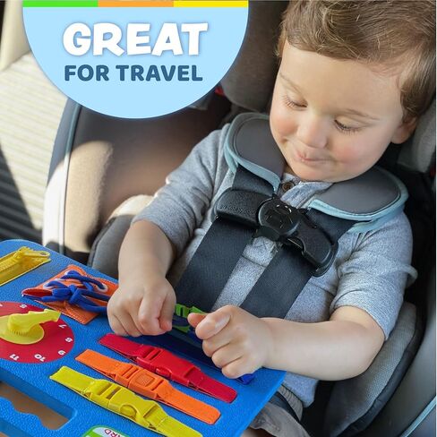 Buckle Toys, Busy Board, Blue, Montessori Learning Toy for Toddlers | Great for kids as an Airplane Activity or on The Go, Foam Sensory Board, Develop Fine Motor Skills in Kuwait