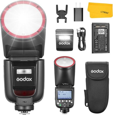 GODOX V1 Pro O V1Pro-O TTL Flash for Olympus, 2.4G Round Head Camera Flash for Panasonic HSS 1/8000s, 2980mAh Li-ion Battery, 500 Full Power Flashes,1.3s Recycle Time, LED Modeling Lamp(USA Version) in Kuwait