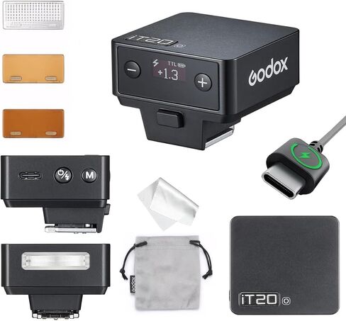 Godox IT20 O IT20O Flash for Olympus, GODOX Mini Camera Flash, TTL/Manual Modes,7.4V 300mAh Battery,1.5s Recycle,with ±⅓ Increment,Hot Shoe Triggering,Includes Spreader/Color Filter (Black) in Kuwait