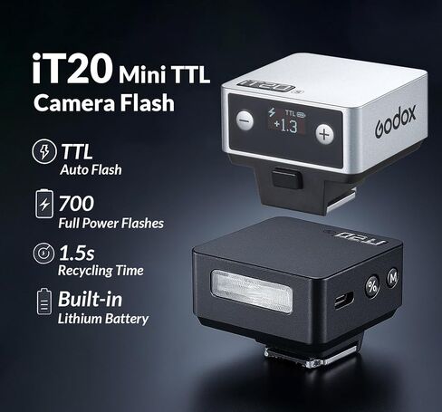 Godox IT20 O IT20O Flash for Olympus, GODOX Mini Camera Flash, TTL/Manual Modes,7.4V 300mAh Battery,1.5s Recycle,with ±⅓ Increment,Hot Shoe Triggering,Includes Spreader/Color Filter (Black) in Saudi Arabia