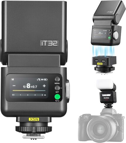 Godox iT32 Compact TTL 1/8000s HSS Speedlite Camera Flash Kit with X5-L Magnetic Trigger, 2.4G Wireless X System, 270 Rotatable Head USB-C, Built-in Diffuser CTO Filters for Leica in Kuwait
