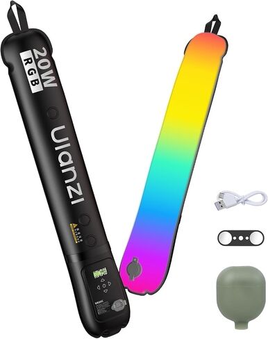 Ulanzi UA20C RGB Tube Light, 20W Inflatable LED Fill Light for Video Recording & Photo Photography, 1800K–10000K CRI95 2500mAh Cordless Magnetic Portable Handheld TPU Video Lighting Wand w 1/4 Mount in Kuwait