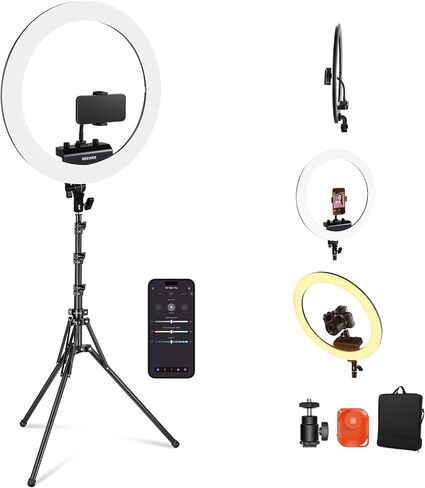 NEEWER 18 inch Ring Light with Tripod Stand and Phone Holder, Ultra Thin Video Ringlight 2900K-7000K TLCI98 App Control, Softer Lighting for Lash Tattoo Makeup Live Stream TikTok, RP18B Pro White in Kuwait