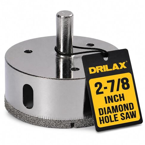 Drilax 2 Inch Diamond Hole Saw for Pipe & Drain Holes | Tile Glass Ceramic Porcelain Granite Quartz 3/8 Inch Shank 1-1/8 Inch Depth in Kuwait