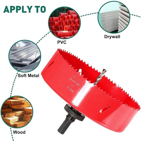 HYCHIKA 6 Inch/152mm Hole Saw,Bi-Metal Cutter Hole Max Cutting Depth 1-1/2inch(40mm) with 1 Arbor,2 Drill Bit for Wood Cutting Cornhole Plastic Drywall Boards Fiberboard in Saudi Arabia
