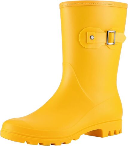 Evshine Women's Mid Calf Rain Boots Waterproof Garden Wellies with Buckle | Lightweight, Non-Slip, Ideal for Gardening, Farm Work, Rainy Days, Comfort Fit in Saudi Arabia
