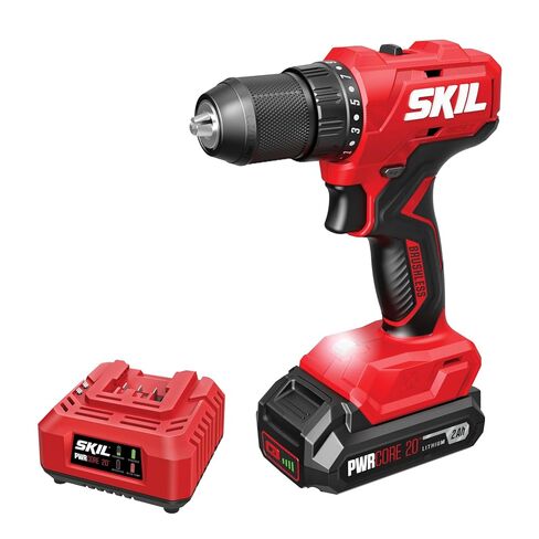 SKIL PWR CORE 20 Brushless 20V 1/2-Inch Drill Driver Kit, Includes 2.0 Ah Battery and Charger - DL6280B-10 in Kuwait