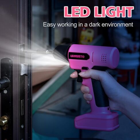 URASISTO 8V Pink Cordless Drill for Women | Power Drill Tool Set, Built-in LED, 58pcs Accessories with Household Tool Set, Gift Box in Kuwait