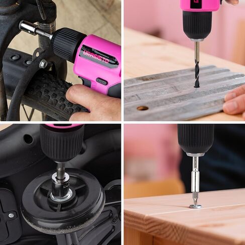 URASISTO 8V Pink Cordless Drill for Women | Power Drill Tool Set, Built-in LED, 58pcs Accessories with Household Tool Set, Gift Box in Kuwait