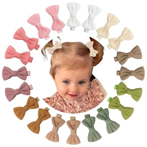 CÉLLOT 20Pcs Baby Bow Clips 2 inch Bows Fully Lined Hairpin for Baby Girls | Cotton and Linen Baby Hair Bows | for Infants Toddlers and Kids in Kuwait