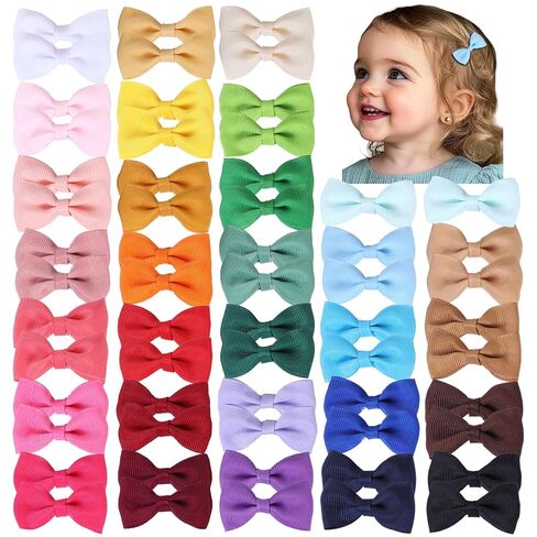 2inch Hair Bows for Baby Girls,60PCS Grosgrain Boutique Solid Ribbon Mini Bows Alligator Clips for Baby Girls Newborns Toddler in Pairs in Kuwait