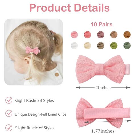 CÉLLOT 20Pcs Baby Bow Clips 2 inch Bows Fully Lined Hairpin for Baby Girls | Cotton and Linen Baby Hair Bows | for Infants Toddlers and Kids in Kuwait