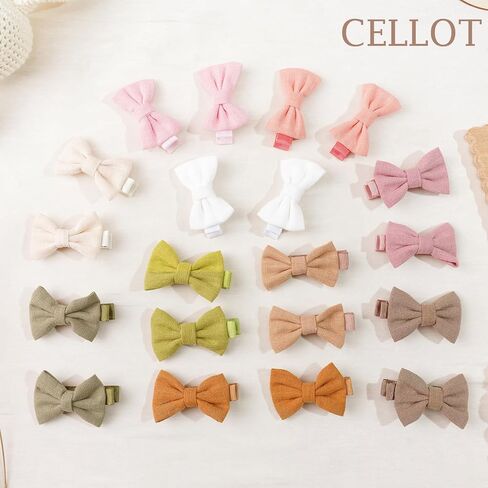 CÉLLOT 20Pcs Baby Bow Clips 2 inch Bows Fully Lined Hairpin for Baby Girls | Cotton and Linen Baby Hair Bows | for Infants Toddlers and Kids in Kuwait