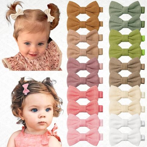 CÉLLOT 20Pcs Baby Bow Clips 2 inch Bows Fully Lined Hairpin for Baby Girls | Cotton and Linen Baby Hair Bows | for Infants Toddlers and Kids in Kuwait