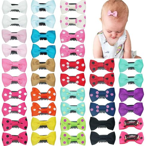 20pcs Baby Girls Fine Hair Clips 1.75'' Mini Bow Snap Clips for Infants | No hurt hair;No slip for fine hairs | Handmade Bows |Hair Accessories for baby girls in Kuwait
