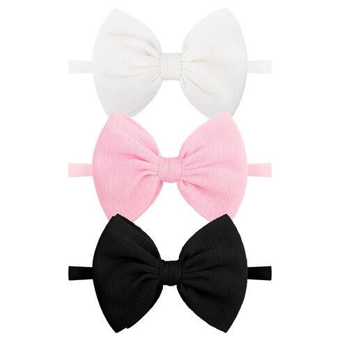 Black Baby Bow White Nylon Headband Bows Baby Girls Hair Accessories Toddler Newborn Hair Accessories Pink Baby Bow Infant Headband 3Pcs in Kuwait