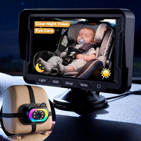 HD 1080P Baby Car Camera: Clear Night Vision Rear Facing Carseat Camera | 3 Mins Easy Setup for Solo-Driving Parent, 150° Wide View, Adjustable Light, Peace of Mind for Daily Commute & Long Road Trip in Kuwait