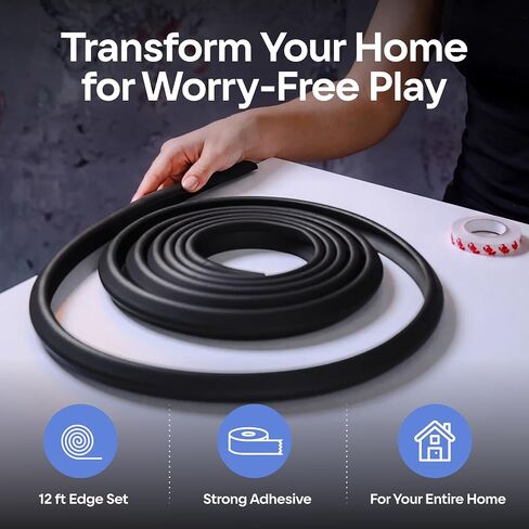 Premium 12ft Edge Protector for Baby, Odorless & Waterproof Foam Cushion with 3M Adhesive Tape, Non-Toxic to Baby Proof Corners and Edges, Wall Corner Protector & Desk Edge Cushion Black in Kuwait