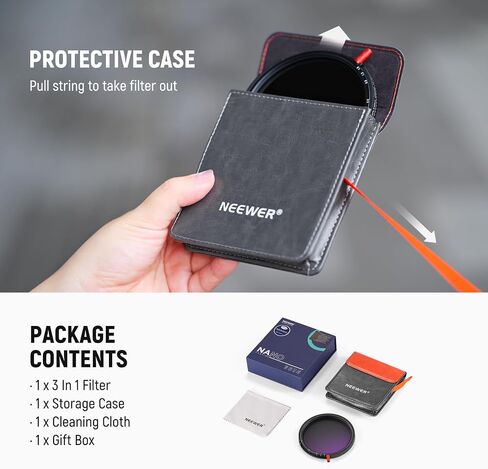 NEEWER 67mm 3 in 1 Variable ND + CPL + Black Diffusion 1/4 Filter for Mist Cinematic Effect, Camera Lens Neutral Density Circular Polarizing Multicoated HD Filter with Storage Case in Kuwait