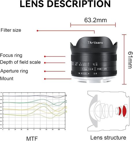 7Artisans 7.5mm F2.8 II Wide Angle Fisheye Lens APS-C Manual Focus for Mirrorless Camera (Fujifilm X) in Kuwait