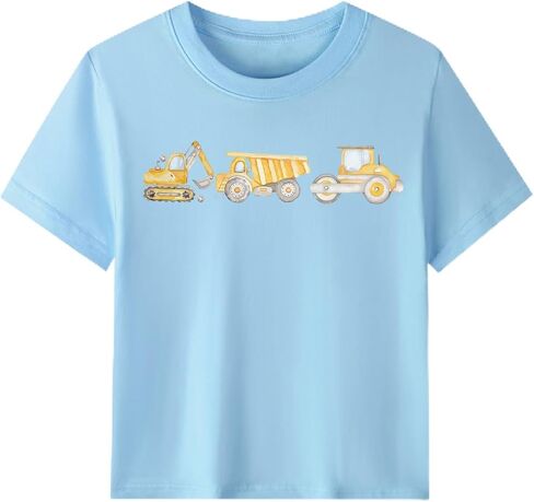 Boys Girls Short Sleeve Shirts Kids Construction Vehicle Monster Truck Raccoon Tees Crew Neck Cotton Tops 2-7 Years in Kuwait
