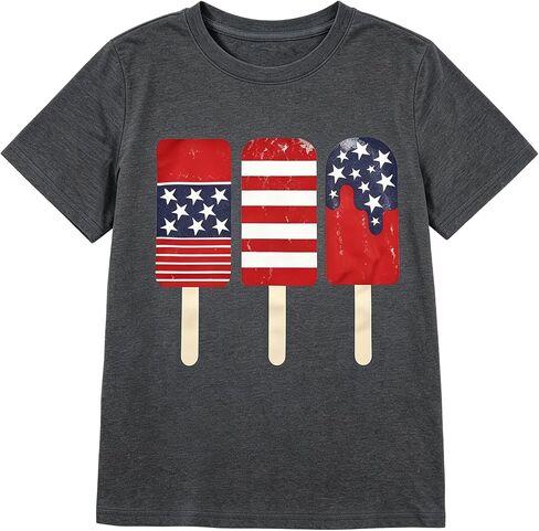 QLIPIN Boys 4th of July Shirt: Kids American Flag Shirts Patriotic Shirt USA Flag Popsicle Graphic Short Sleeve Tee in Saudi Arabia