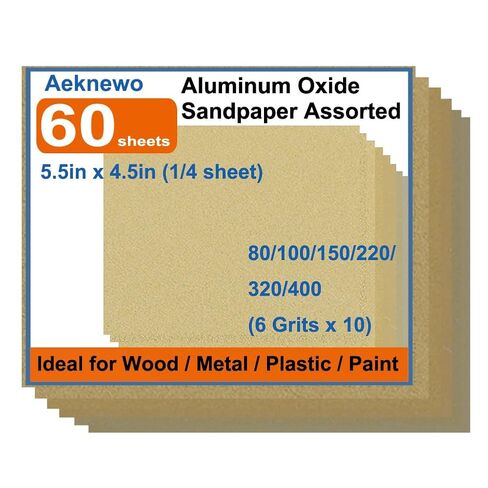 60 Pack 1/4 Sheet Sand Paper, Aluminum Oxide Sandpaper 6 Grits Assortment for Palm Sanders 5.5" x 4.5" Wood Metal Furniture Automotive Finishing, Sanding&Polishing in Kuwait