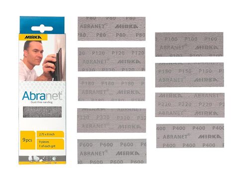 Mirka Abranet Abrasive Sheets 2.75 x 8 inch Hook and Loop | Assorted, Sandpaper Sanding Sheet, Hook and Loop, 9pcs 9A-150-APRP in Kuwait