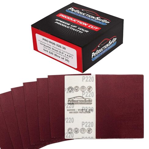 ProductionShop Premium Red 120 Grit 1/4 Sheet Size Red Sanding Sheets, Box of 30 - Hook & Loop Backing Sandpaper, Medium-Cut Abrasive - Fits Palm Sanders, Hand Sanding Blocks - Woodworking, Auto Paint in Kuwait