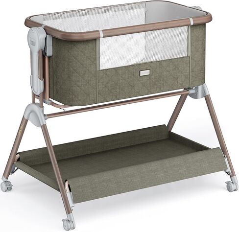 Baby Bassinet Bedside Crib, Rocking Bassinet for Newborns, Green | 3-in-1 Baby Bassinet Bedside Sleeper with Lockable Wheels, 6 Adjustable Heights, Included Mattress, ASTM Certified in Kuwait