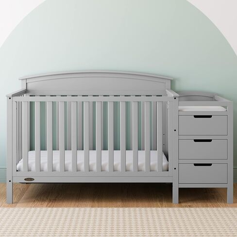 Graco Benton 4-in-1 Convertible Crib and Changer – GREENGUARD Gold Certified, Crib & Changing-Table Combo, Water-Resistant Changing Pad, Converts to Toddler Bed, Daybed and Full-Size Bed (Pebble Gray) | GREENGUARD Gold Certified, Baby Crib & Changing Tabl in Kuwait