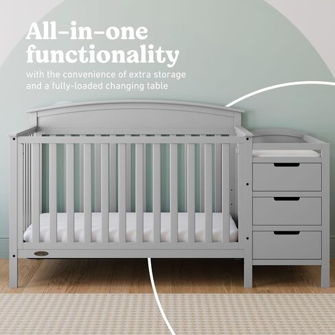 Graco Benton 4-in-1 Convertible Crib and Changer – GREENGUARD Gold Certified, Crib & Changing-Table Combo, Water-Resistant Changing Pad, Converts to Toddler Bed, Daybed and Full-Size Bed (Pebble Gray) | GREENGUARD Gold Certified, Baby Crib & Changing Tabl in Kuwait