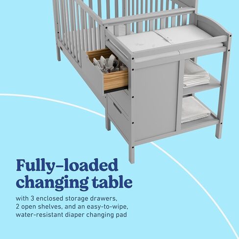 Graco Benton 4-in-1 Convertible Crib and Changer – GREENGUARD Gold Certified, Crib & Changing-Table Combo, Water-Resistant Changing Pad, Converts to Toddler Bed, Daybed and Full-Size Bed (Pebble Gray) | GREENGUARD Gold Certified, Baby Crib & Changing Tabl in Kuwait