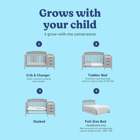 Graco Benton 4-in-1 Convertible Crib and Changer – GREENGUARD Gold Certified, Crib & Changing-Table Combo, Water-Resistant Changing Pad, Converts to Toddler Bed, Daybed and Full-Size Bed (Pebble Gray) | GREENGUARD Gold Certified, Baby Crib & Changing Tabl in Kuwait
