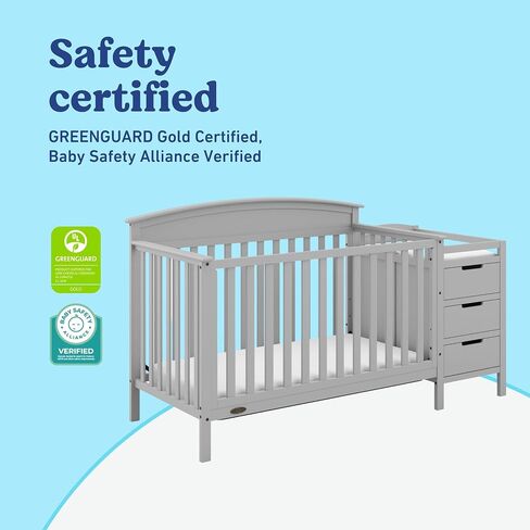 Graco Benton 4-in-1 Convertible Crib and Changer – GREENGUARD Gold Certified, Crib & Changing-Table Combo, Water-Resistant Changing Pad, Converts to Toddler Bed, Daybed and Full-Size Bed (Pebble Gray) | GREENGUARD Gold Certified, Baby Crib & Changing Tabl in Kuwait