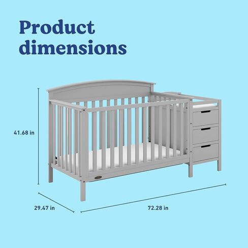 Graco Benton 4-in-1 Convertible Crib and Changer – GREENGUARD Gold Certified, Crib & Changing-Table Combo, Water-Resistant Changing Pad, Converts to Toddler Bed, Daybed and Full-Size Bed (Pebble Gray) | GREENGUARD Gold Certified, Baby Crib & Changing Tabl in Kuwait