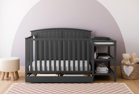 Storkcraft Steveston 5-in-1 Convertible Crib & Changer, Gray | GREENGUARD Gold Certified, Fits Standard Crib Mattress, Converts to Toddler Bed and Full Bed, 4 Adjustable Mattress Heights in Kuwait
